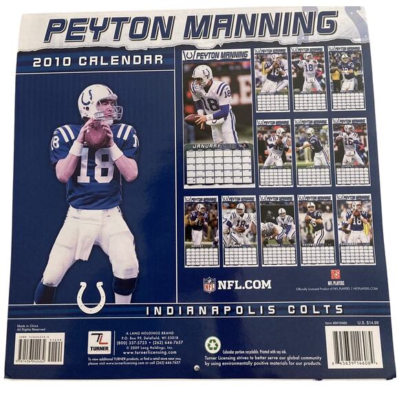 Peyton Manning NFL Indianapolis Colts 2010 Large Photo Calendar 12X12 - Picture 7 of 7
